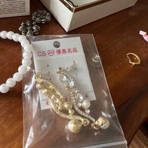 Gold like and Pearl Drop Earrings